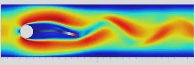 Example of fluid structure interaction simulation(Turek-Hron FSI case)